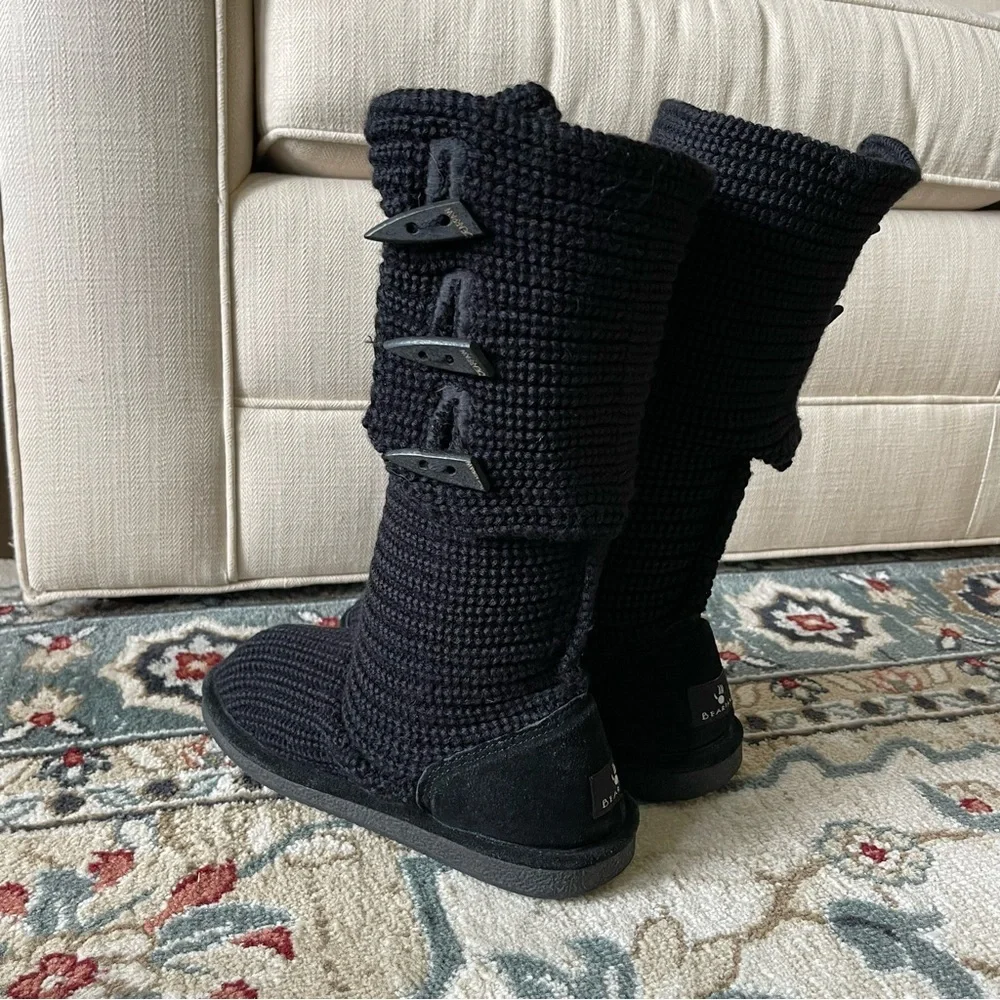 BearPaw Tall Black Knit Sweater Boots